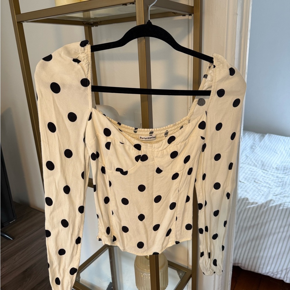 Reformation Polka Dot Puff Sleeve Top | Small | Square Neck